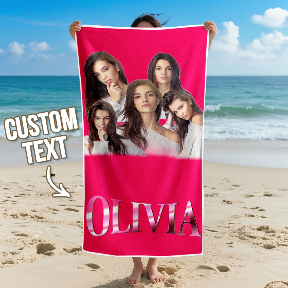 Custom Photo Beach Towel Cartoon Muti-face Colored Beach Towel Summer Funny Gift Idea Yellow Beach Towerl - MyFaceSocksAU