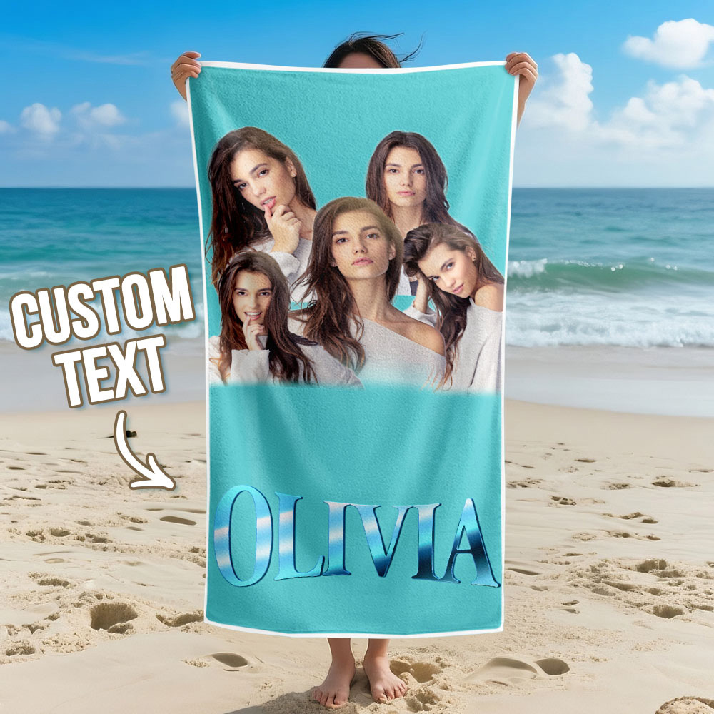 Custom Photo Beach Towel Cartoon Muti-face Colored Beach Towel Summer Funny Gift Idea Yellow Beach Towerl - MyFaceSocksAU