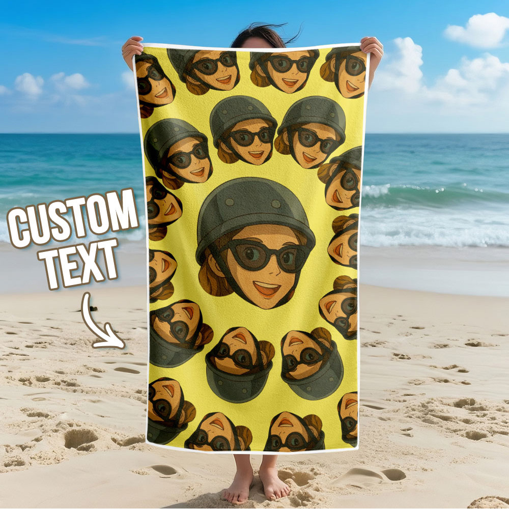 Custom Photo Beach Towel Cartoon Muti-face Colored Beach Towel Summer Funny Gift Idea Yellow Beach Towerl - MyFaceSocksAU