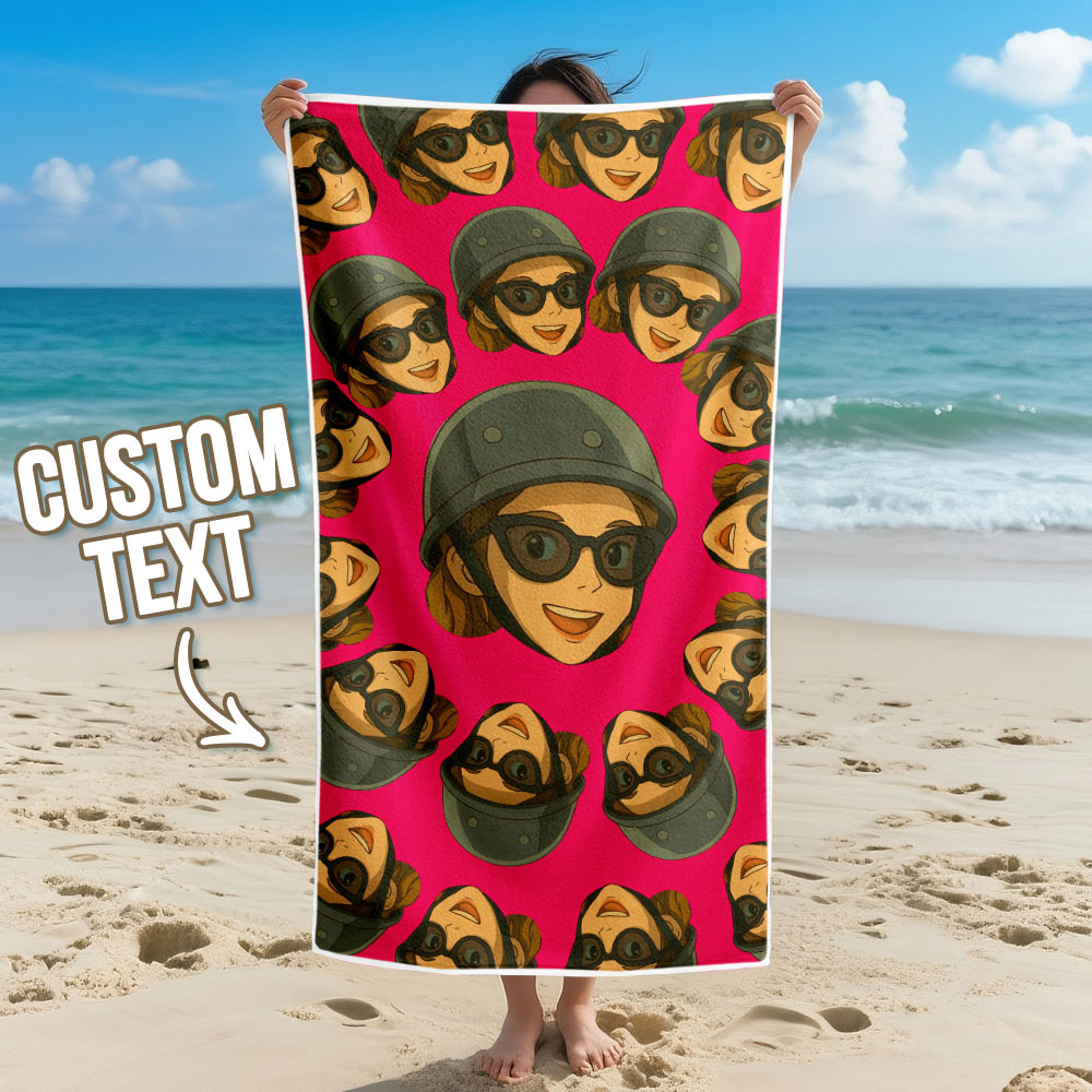 Custom Photo Beach Towel Cartoon Muti-face Colored Beach Towel Summer Funny Gift Idea Yellow Beach Towerl - MyFaceSocksAU