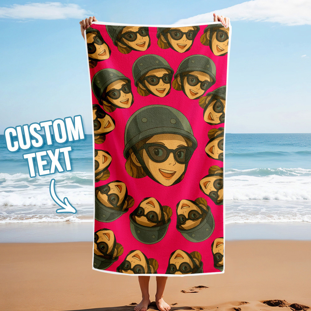Custom Photo Beach Towel Cartoon Muti-face Colored Beach Towel Summer Funny Gift Idea Yellow Beach Towerl - MyFaceSocksAU