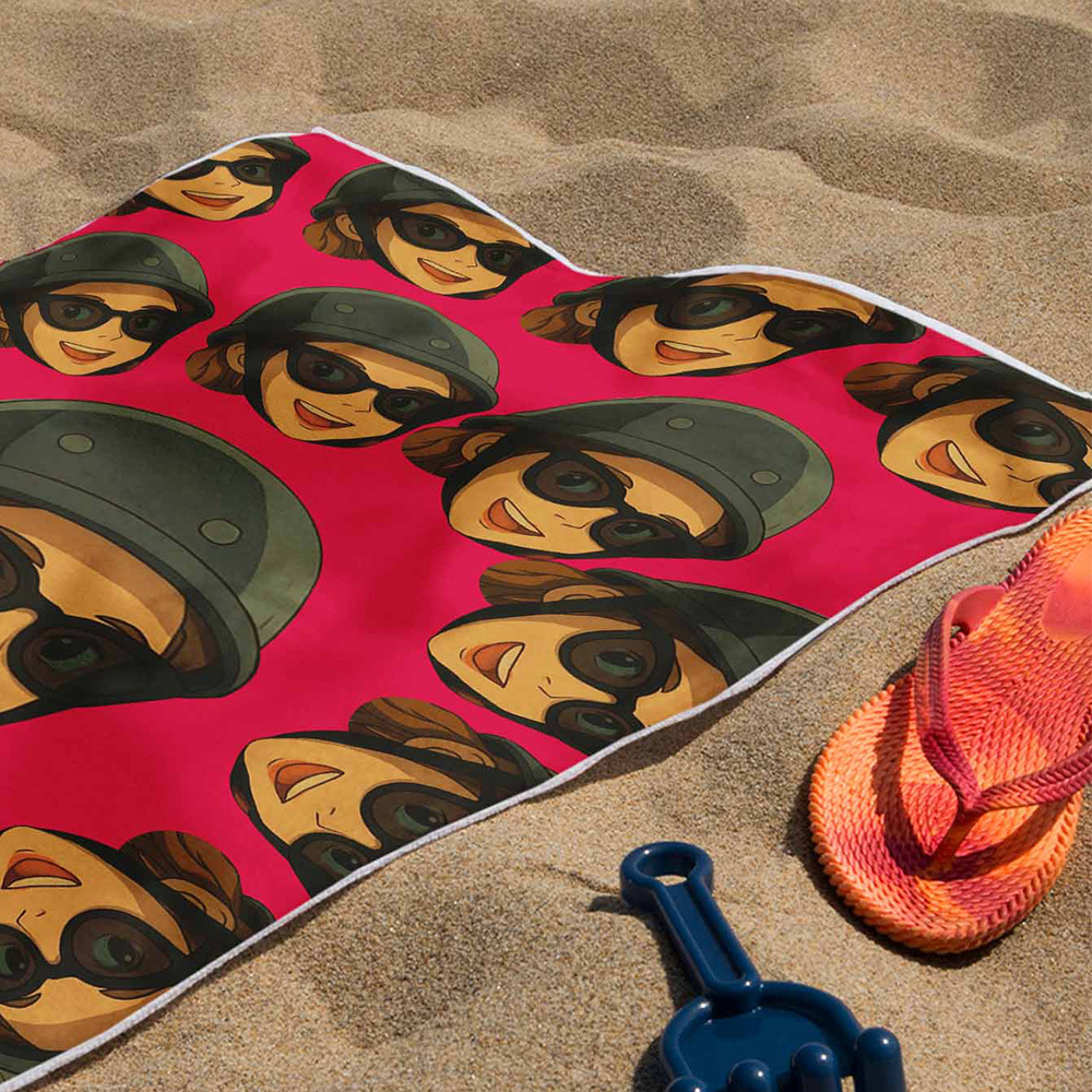 Custom Photo Beach Towel Cartoon Muti-face Colored Beach Towel Summer Funny Gift Idea Yellow Beach Towerl - MyFaceSocksAU