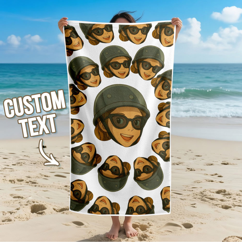 Custom Photo Beach Towel Cartoon Muti-face Colored Beach Towel Summer Funny Gift Idea Yellow Beach Towerl - MyFaceSocksAU
