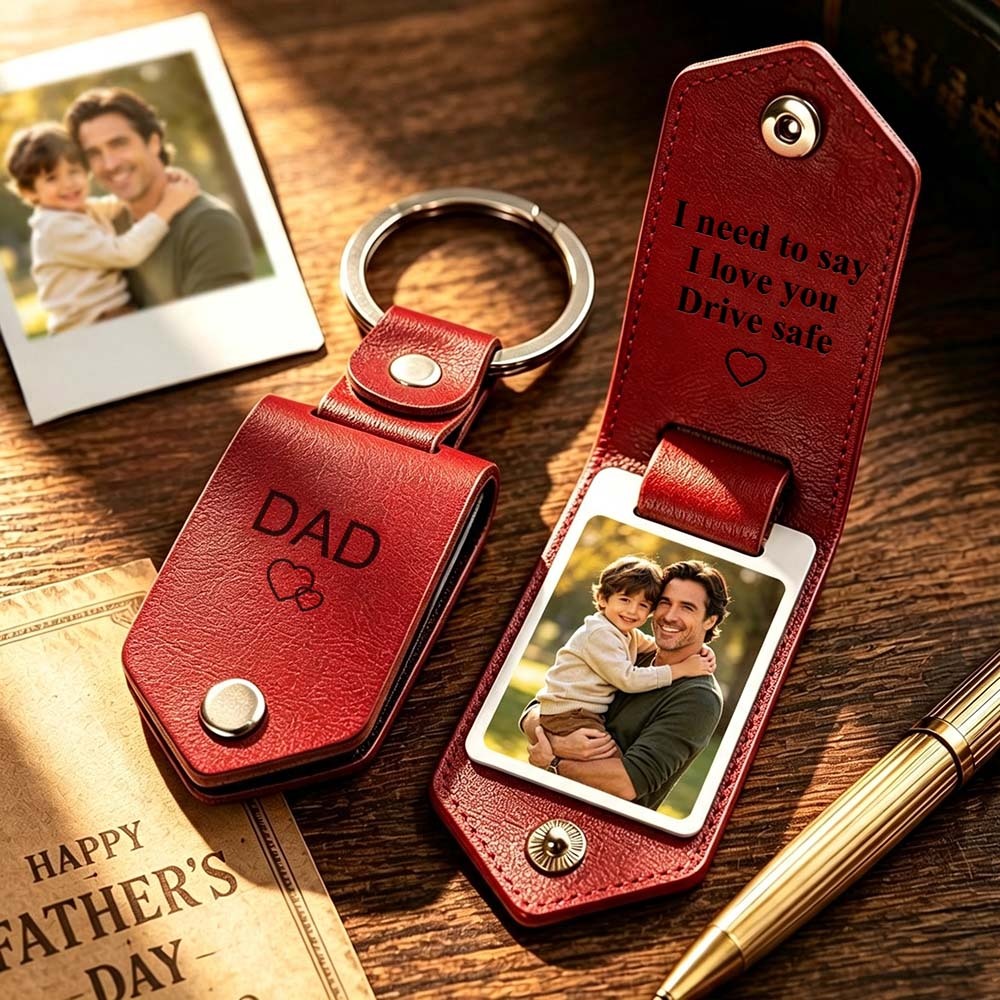 Personalized Engraved Leather Keychain with Photo,Custom Picture Keyring,Drive Safe Gift for Dad,Anniversary Gift for Husband - MyFaceSocksAU