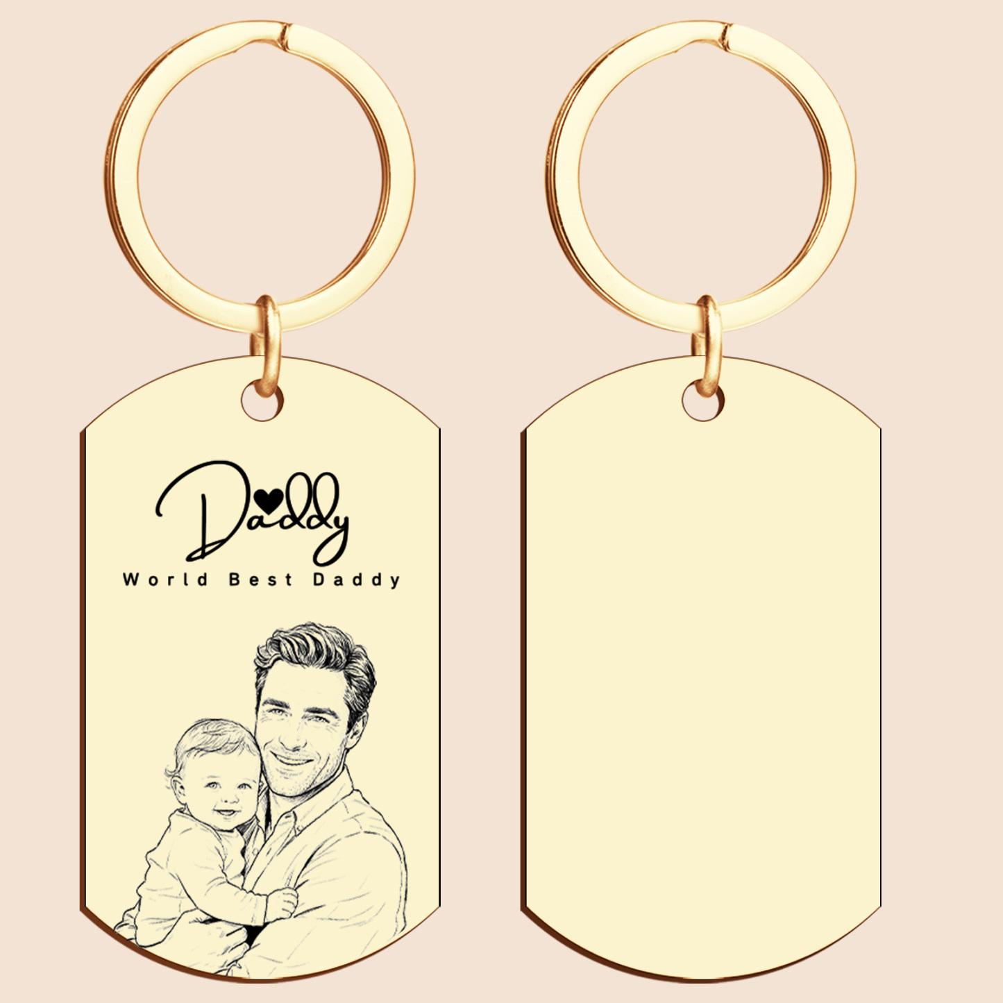 Personalised Photo Keychain Custom Engraved Sketch Keyring for Dad Memorial Stainless Steel Keepsake Birthday Gift for Him - MyFaceSocksAU