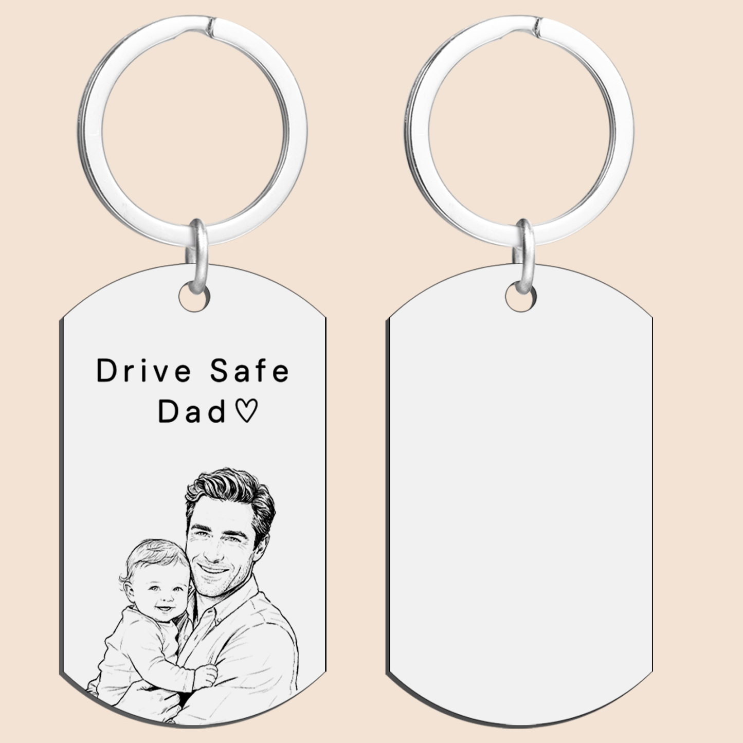 Personalised Photo Keychain Custom Engraved Sketch Keyring for Dad Memorial Stainless Steel Keepsake Birthday Gift for Him - MyFaceSocksAU