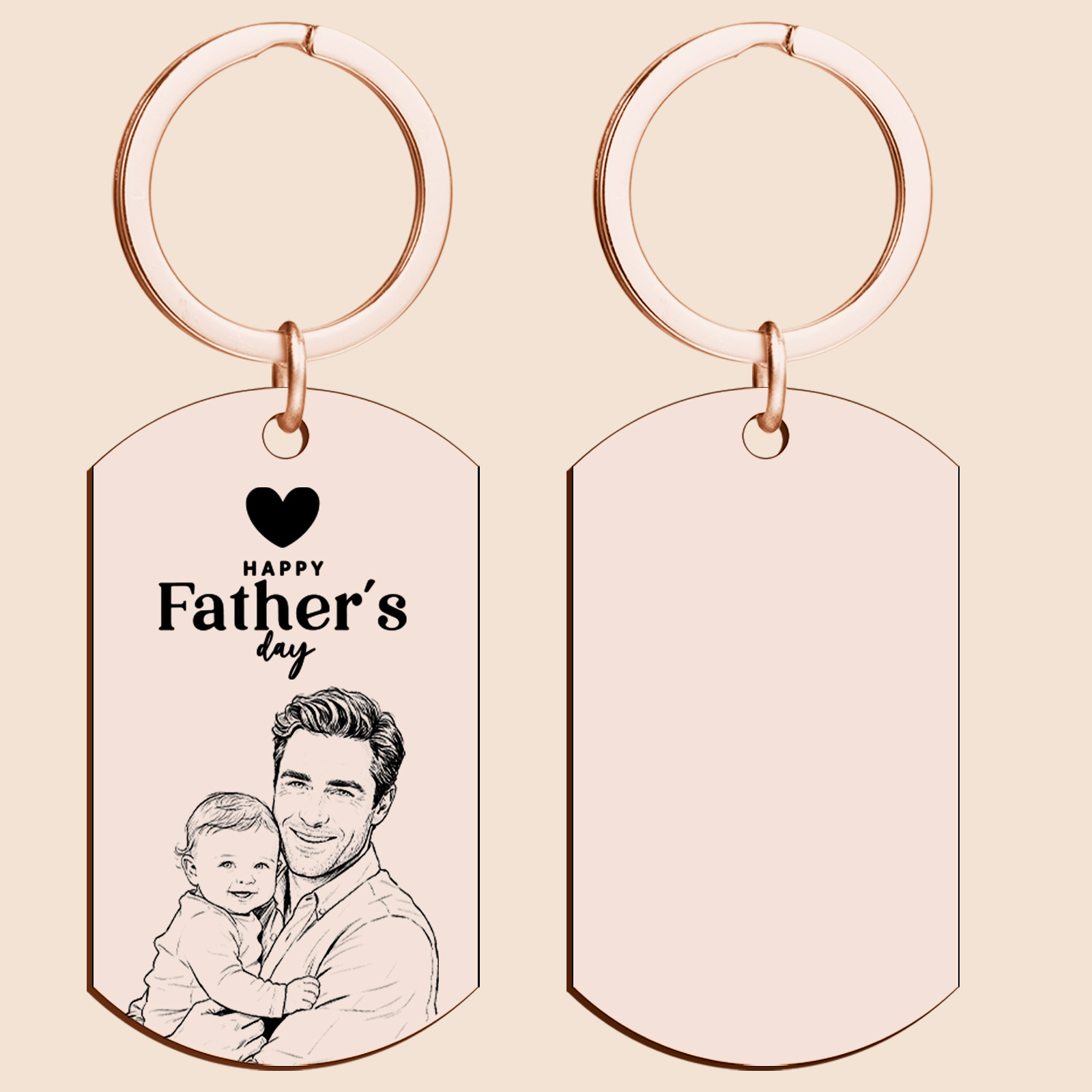 Personalised Photo Keychain Custom Engraved Sketch Keyring for Dad Memorial Stainless Steel Keepsake Birthday Gift for Him