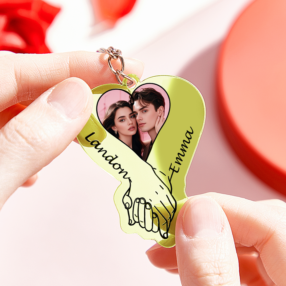 Personalized Acrylic Photo Keychain Upload Photo Couples Anniversary Holding Hands - MyFaceSocksAU