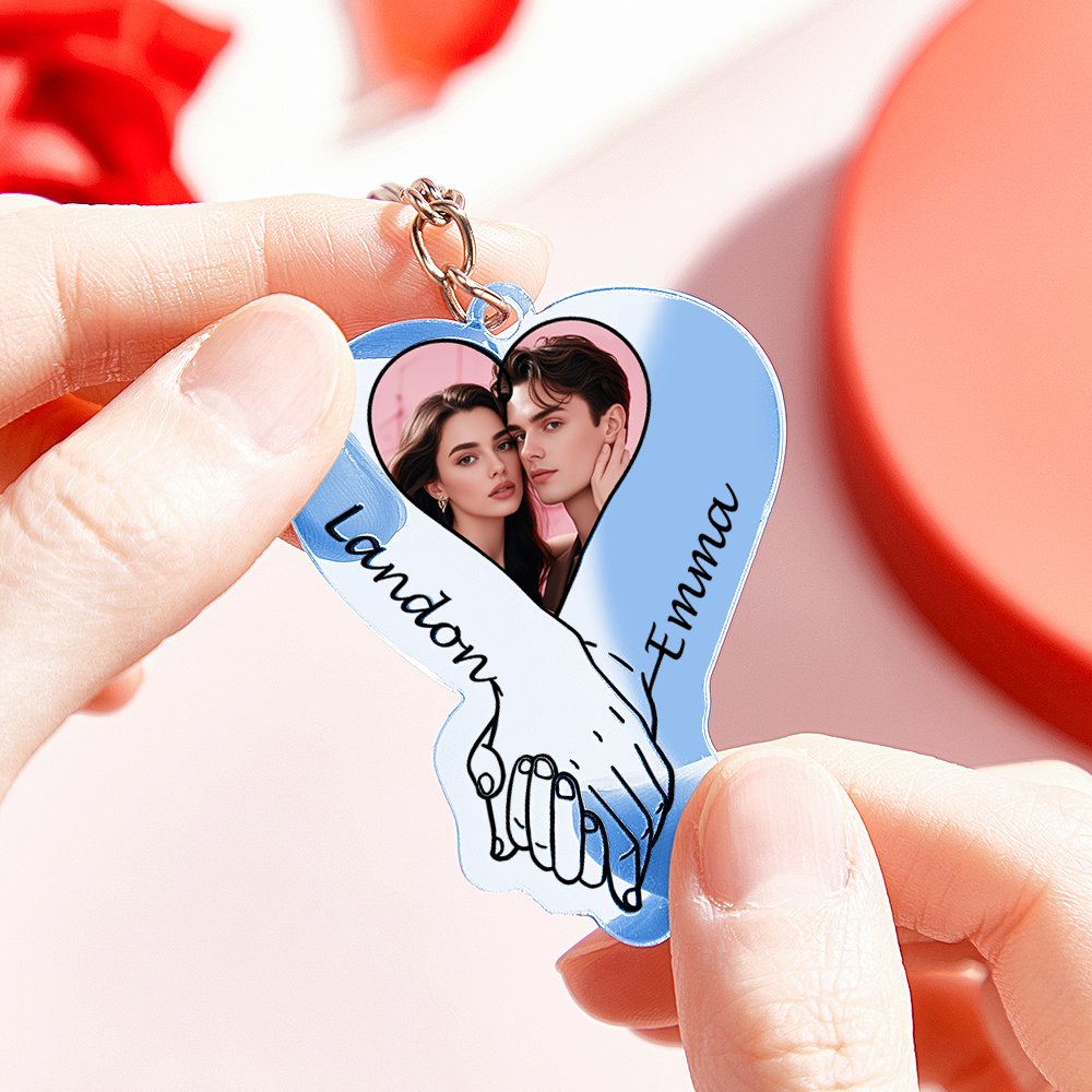 Personalized Acrylic Photo Keychain Upload Photo Couples Anniversary Holding Hands - MyFaceSocksAU