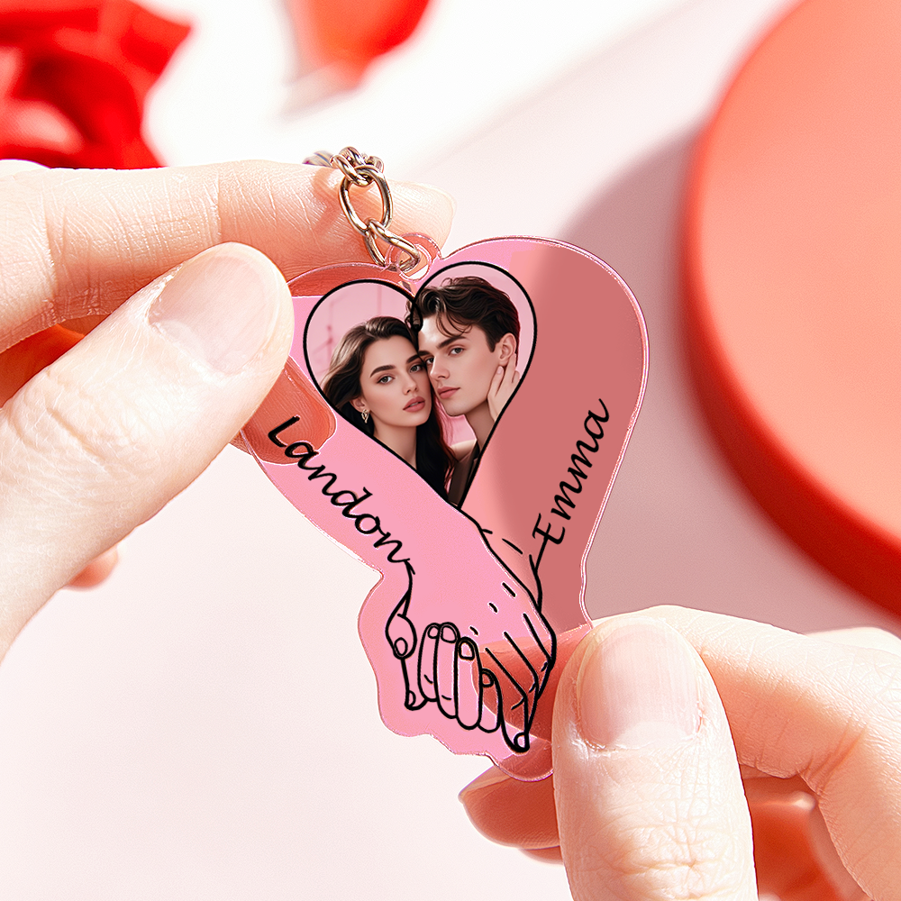 Personalized Acrylic Photo Keychain Upload Photo Couples Anniversary Holding Hands - MyFaceSocksAU