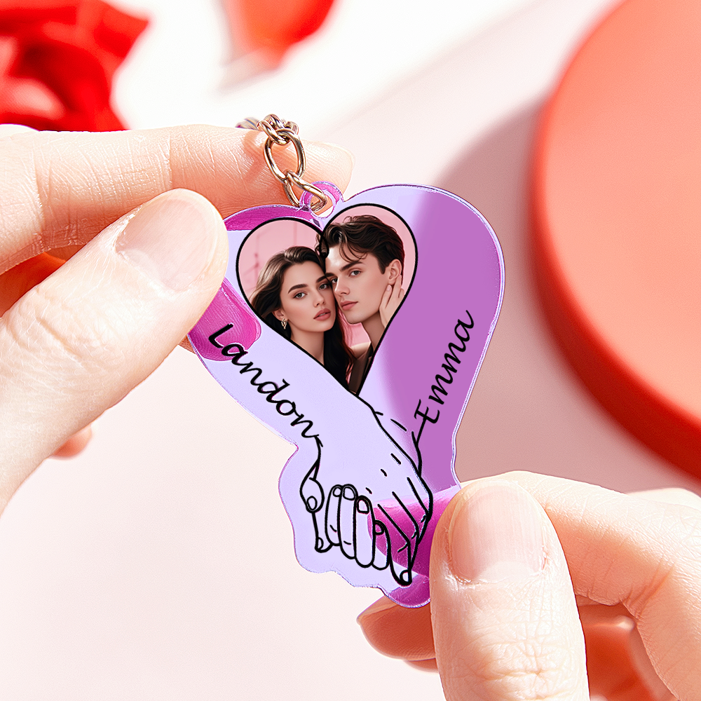 Personalized Acrylic Photo Keychain Upload Photo Couples Anniversary Holding Hands - MyFaceSocksAU