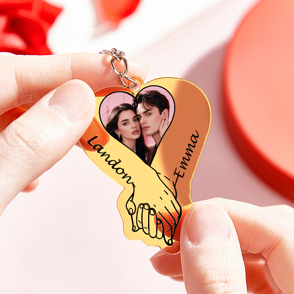 Personalized Acrylic Photo Keychain Upload Photo Couples Anniversary Holding Hands - MyFaceSocksAU
