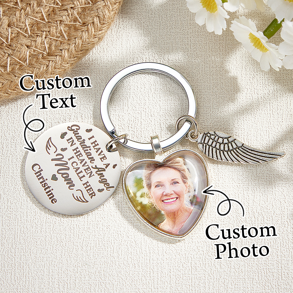 Personalized Photo KeyChain I Have An Angel Watching Over Me Mother's Day - MyFaceSocksAU