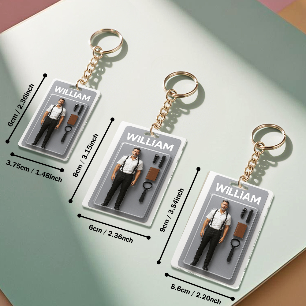 Fully Body Customizable Action Figure Pack Packaging Toy Box Style Art Gift Personalized 2D Printing Acrylic Keychain Gift for Him