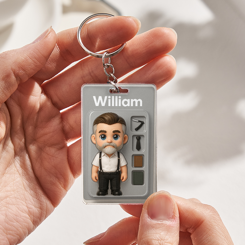 Fully Body Customizable Action Figure Pack Packaging Toy Box Style Art Gift Personalized 2D Printing Acrylic Keychain Gift for Him