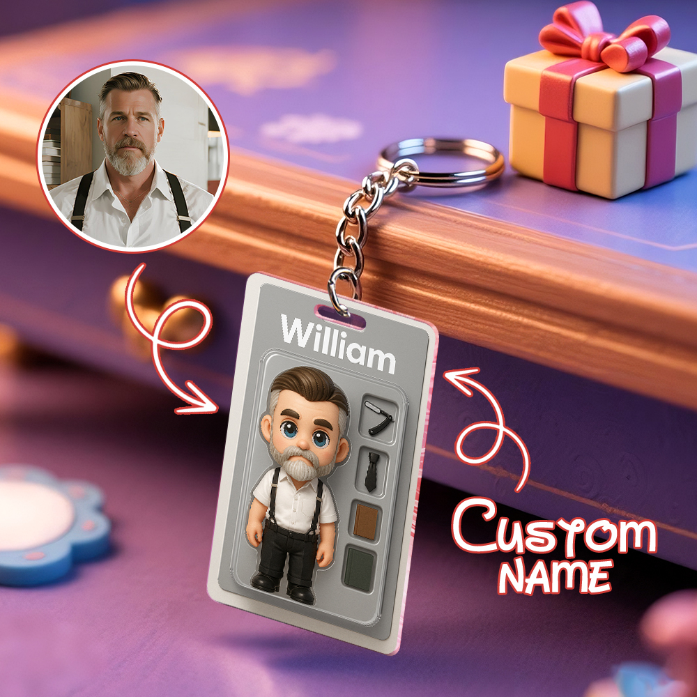 Fully Body Customizable Action Figure Pack Packaging Toy Box Style Art Gift Personalized 2D Printing Acrylic Keychain Gift for Him