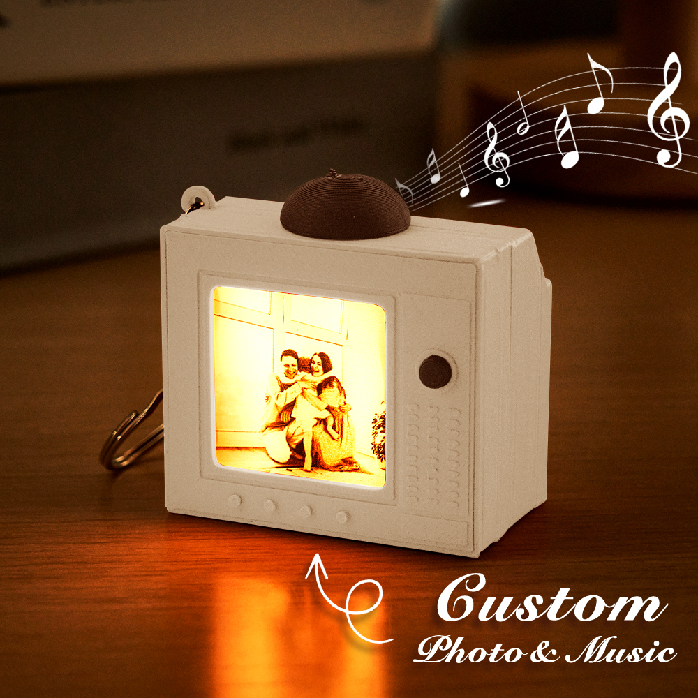 Custom TV Music Box KeychainPersonalized Photo Song Retro Mini Television Pendant - MyFaceSocksAU