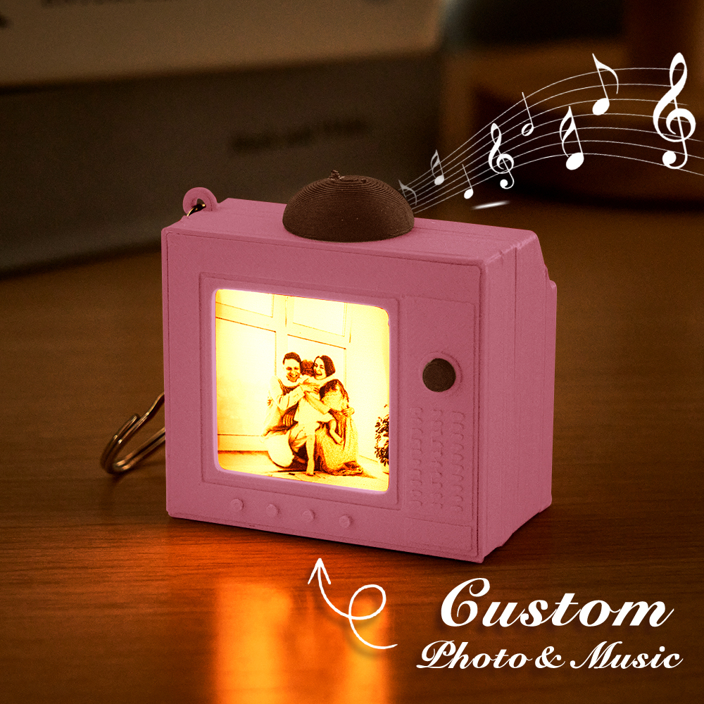 Custom TV Music Box KeychainPersonalized Photo Song Retro Mini Television Pendant - MyFaceSocksAU
