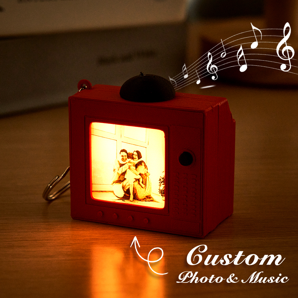 Custom TV Music Box KeychainPersonalized Photo Song Retro Mini Television Pendant - MyFaceSocksAU