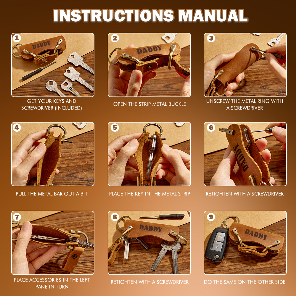 Personalized LEATHER KEYCHAIN Holder Key Chain Car Accessories Keychain Groomsmen Gift for Him Dad Men Gift for Birthday Custom Engraved - MyFaceSocksAU