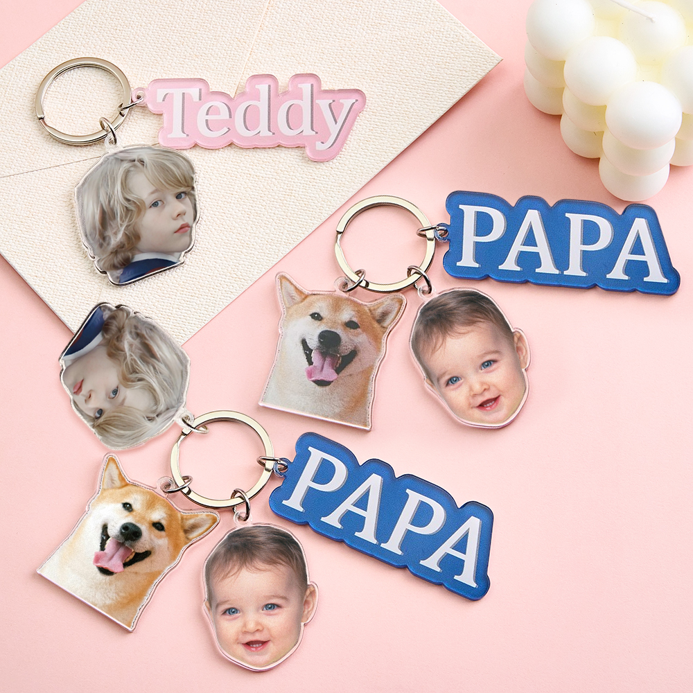 Personalized Father's Day Gift For Dad, Custom Daddy Keychain With Photo Charm, Gift From Kids, Dog Owner Gift, Custom Baby Photo Keychain - MyFaceSocksAU