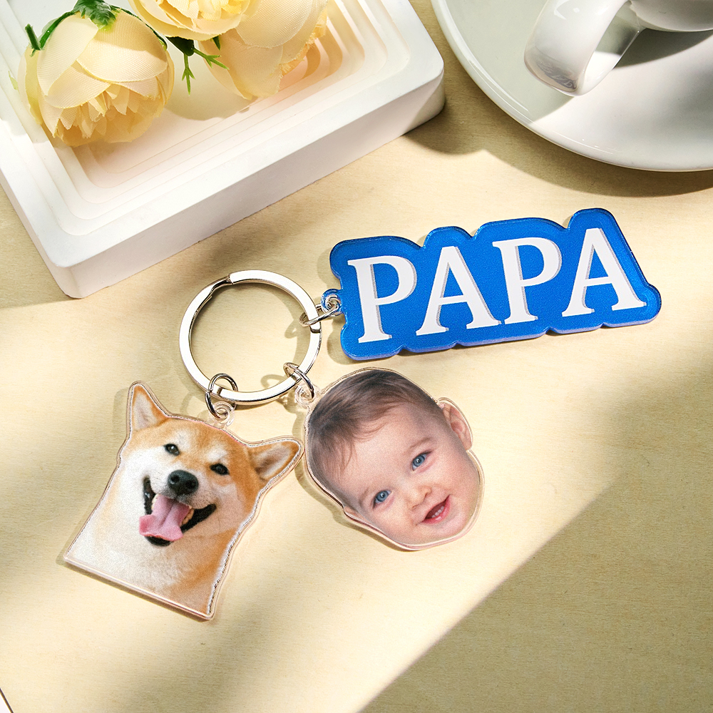 Personalized Father's Day Gift For Dad, Custom Daddy Keychain With Photo Charm, Gift From Kids, Dog Owner Gift, Custom Baby Photo Keychain - MyFaceSocksAU