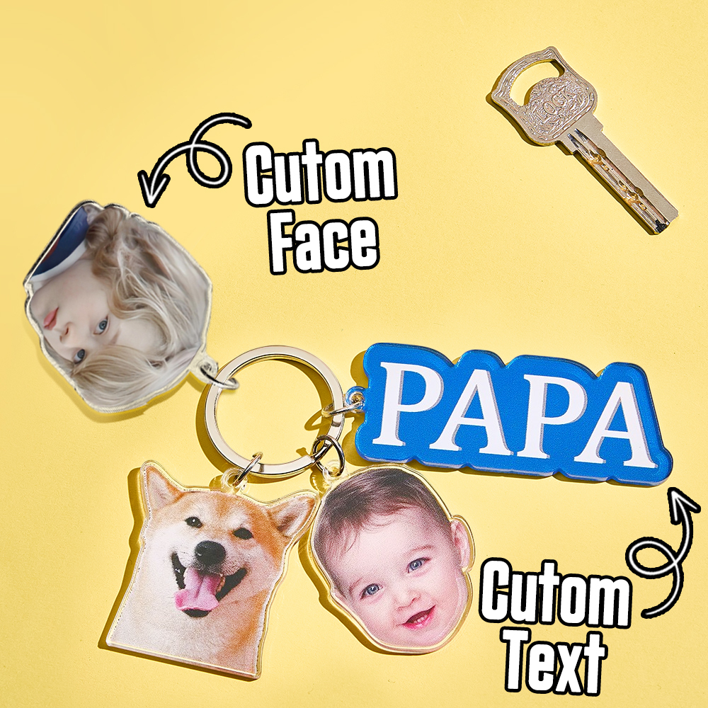 Personalized Father's Day Gift For Dad, Custom Daddy Keychain With Photo Charm, Gift From Kids, Dog Owner Gift, Custom Baby Photo Keychain - MyFaceSocksAU