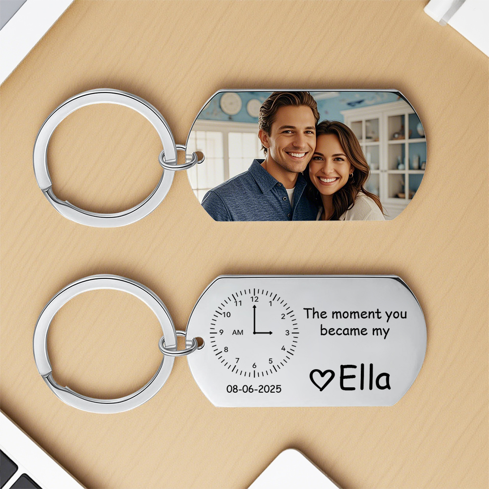 The Moment You Became My Daddy,Personalised Photo Keyring With New Born Baby Photo Gift,Gift for New Daddy Mommy,1st Father's Day Gift