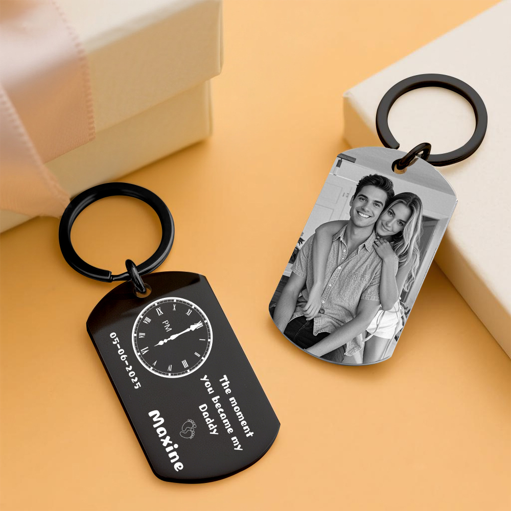 The Moment You Became My Daddy,Personalised Photo Keyring With New Born Baby Photo Gift,Gift for New Daddy Mommy,1st Father's Day Gift