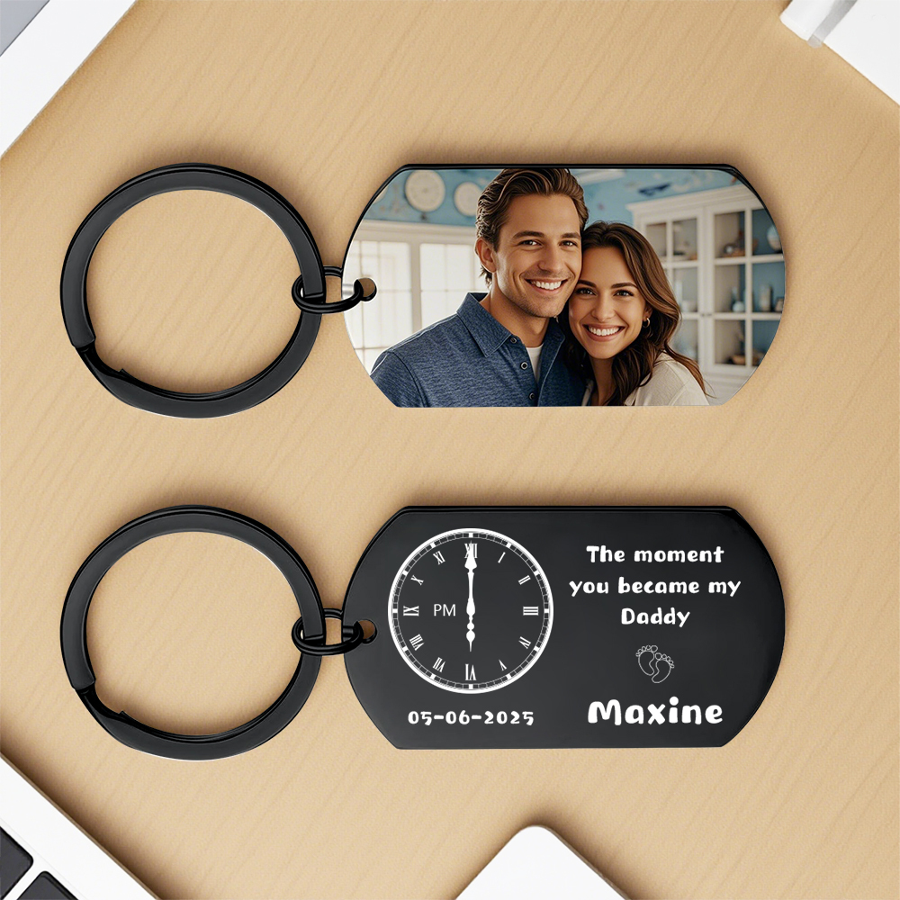 The Moment You Became My Daddy,Personalised Photo Keyring With New Born Baby Photo Gift,Gift for New Daddy Mommy,1st Father's Day Gift