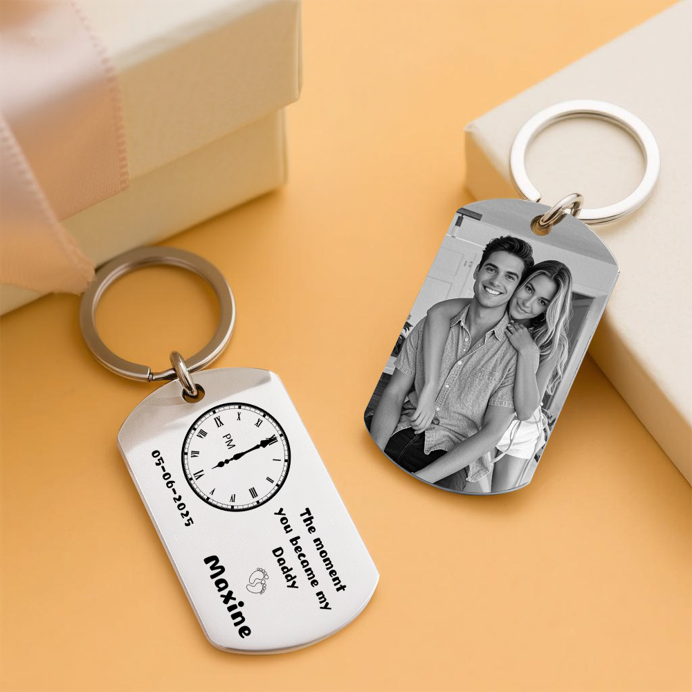 The Moment You Became My Daddy,Personalised Photo Keyring With New Born Baby Photo Gift,Gift for New Daddy Mommy,1st Father's Day Gift