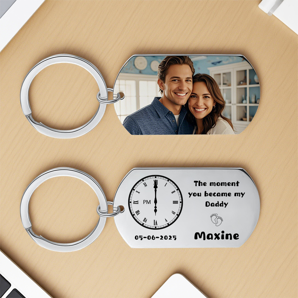 The Moment You Became My Daddy,Personalised Photo Keyring With New Born Baby Photo Gift,Gift for New Daddy Mommy,1st Father's Day Gift