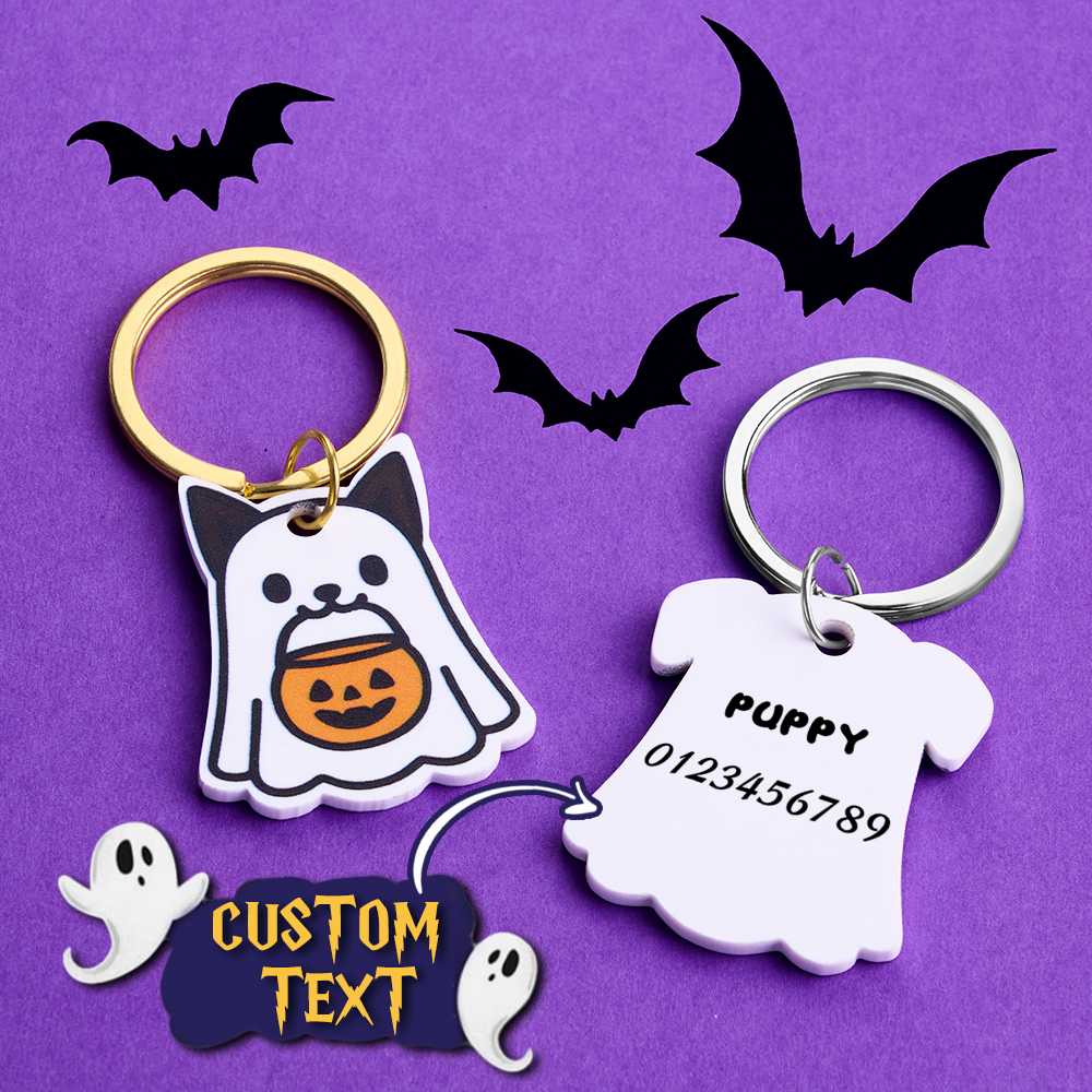 Ghost Dog Tag - 3D Printed Pet Tag, Custom, Sustainable, Customised, Gift, Keyring, Cute, Halloween, Spooky - MyFaceSocksAU