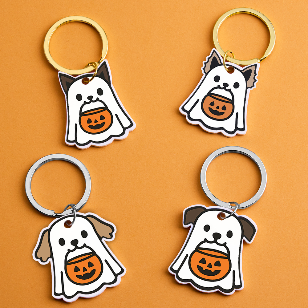 Ghost Dog Tag - 3D Printed Pet Tag, Custom, Sustainable, Customised, Gift, Keyring, Cute, Halloween, Spooky - MyFaceSocksAU