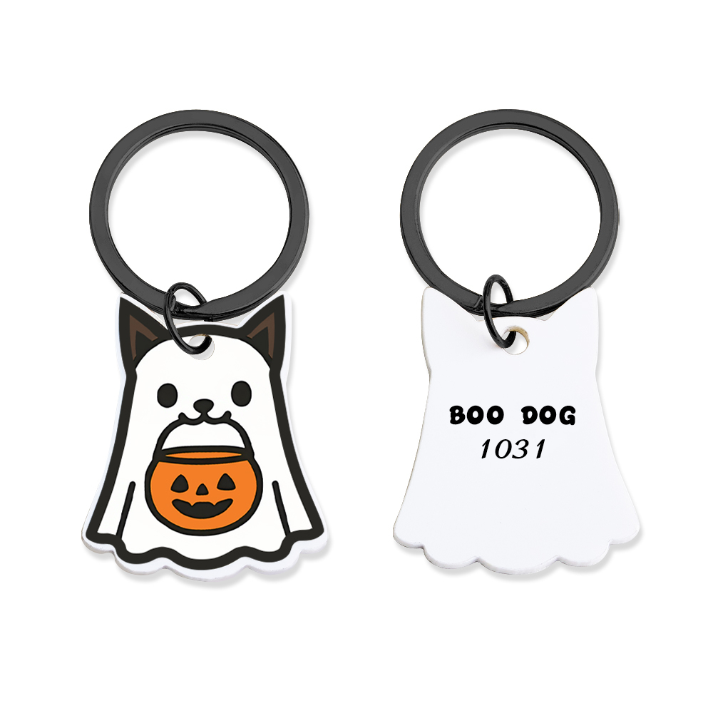 Ghost Dog Tag - 3D Printed Pet Tag, Custom, Sustainable, Customised, Gift, Keyring, Cute, Halloween, Spooky - MyFaceSocksAU