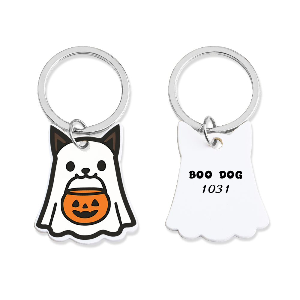 Ghost Dog Tag - 3D Printed Pet Tag, Custom, Sustainable, Customised, Gift, Keyring, Cute, Halloween, Spooky - MyFaceSocksAU