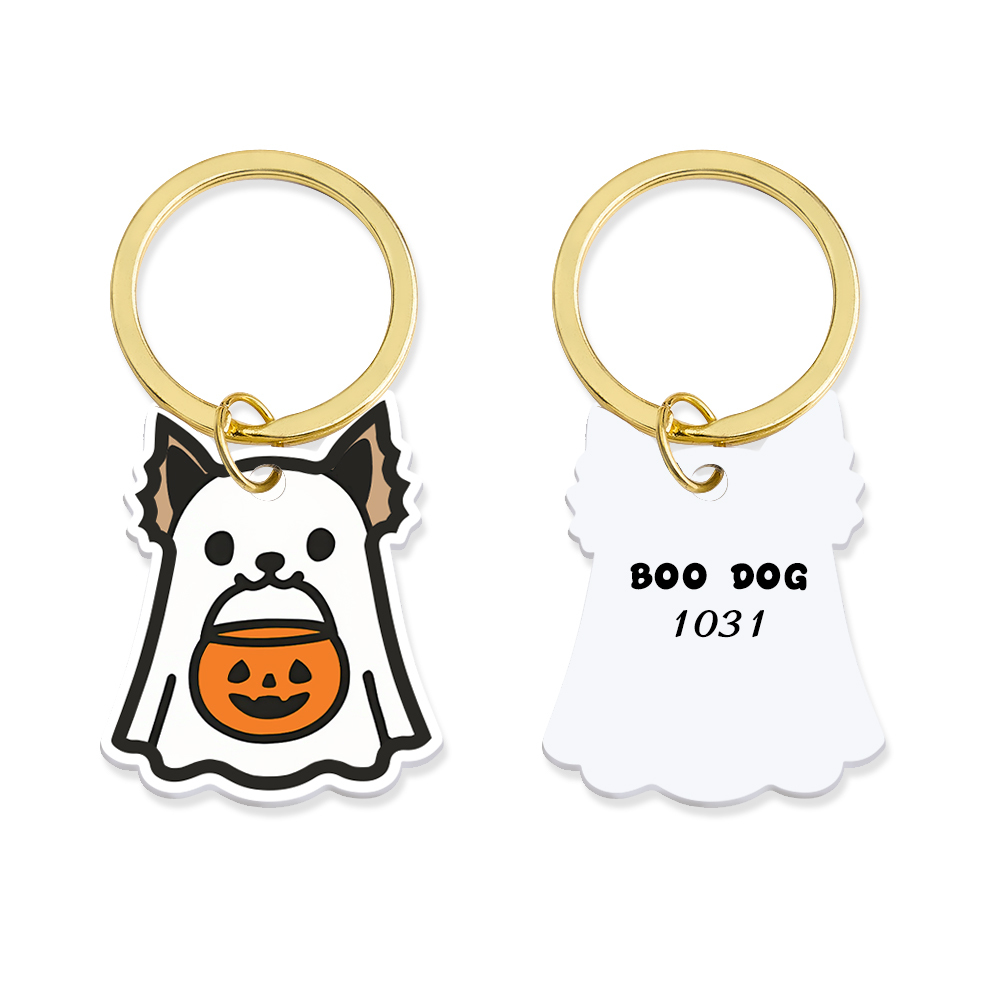 Ghost Dog Tag - 3D Printed Pet Tag, Custom, Sustainable, Customised, Gift, Keyring, Cute, Halloween, Spooky - MyFaceSocksAU