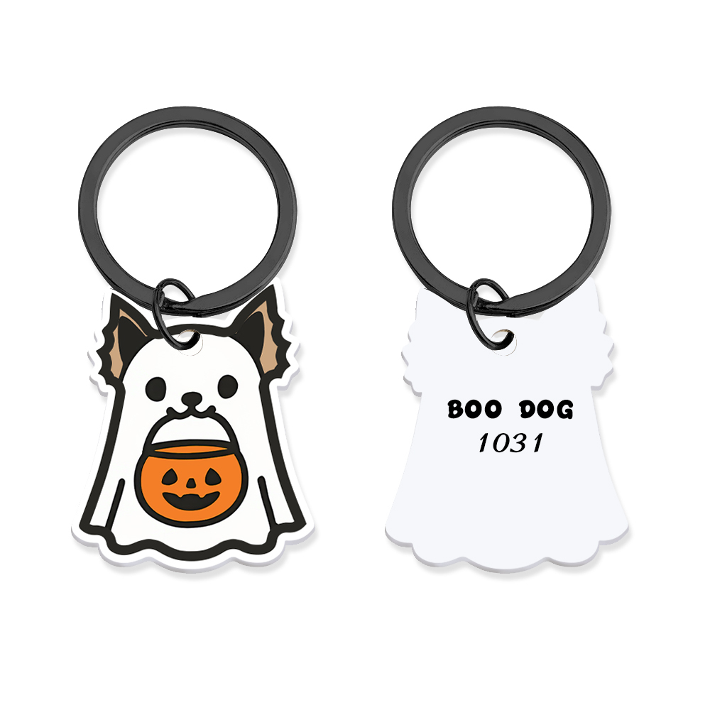 Ghost Dog Tag - 3D Printed Pet Tag, Custom, Sustainable, Customised, Gift, Keyring, Cute, Halloween, Spooky - MyFaceSocksAU