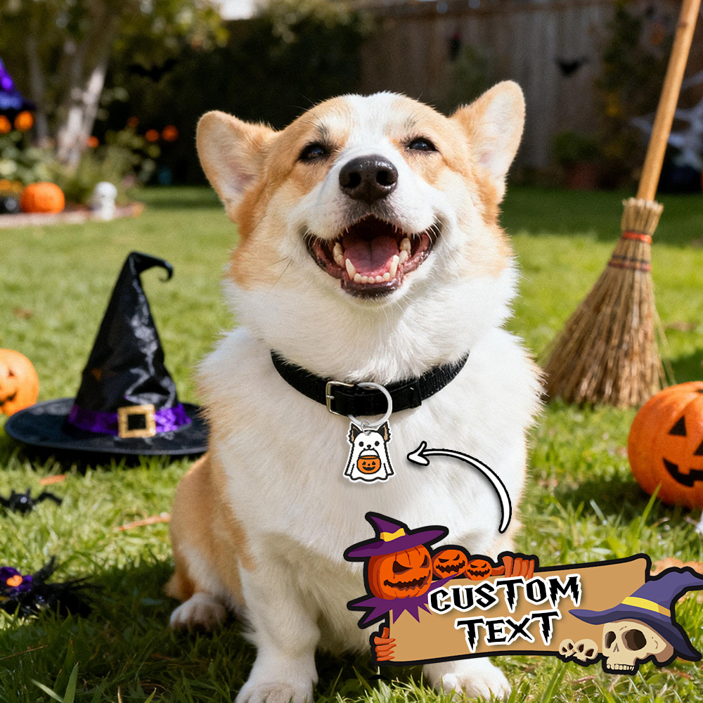 Ghost Dog Tag - 3D Printed Pet Tag, Custom, Sustainable, Customised, Gift, Keyring, Cute, Halloween, Spooky - MyFaceSocksAU