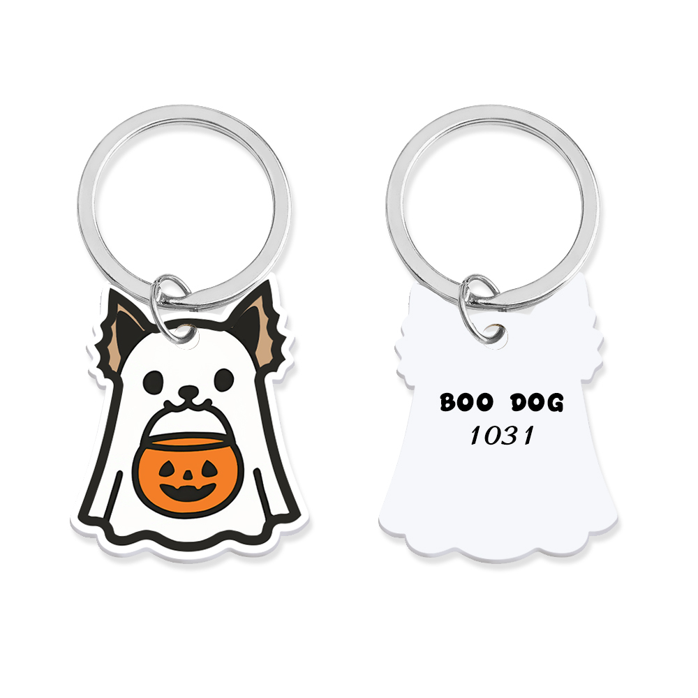 Ghost Dog Tag - 3D Printed Pet Tag, Custom, Sustainable, Customised, Gift, Keyring, Cute, Halloween, Spooky - MyFaceSocksAU