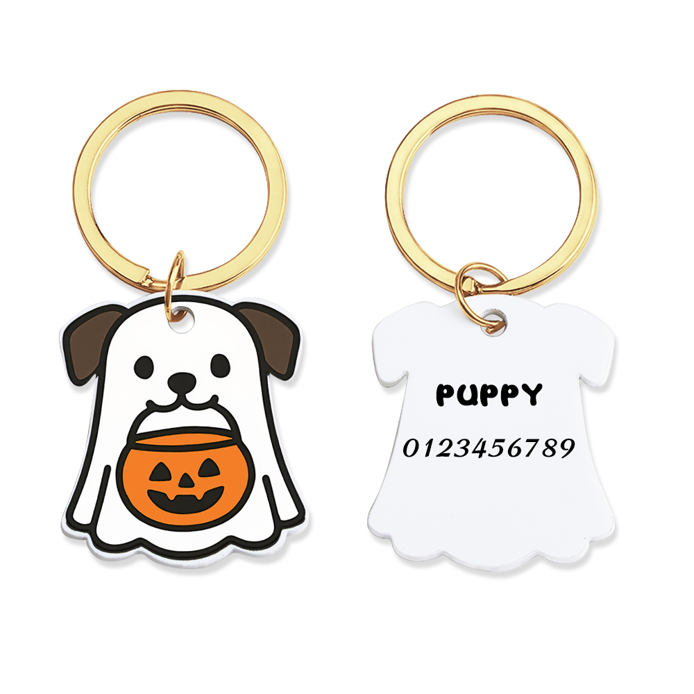 Ghost Dog Tag - 3D Printed Pet Tag, Custom, Sustainable, Customised, Gift, Keyring, Cute, Halloween, Spooky - MyFaceSocksAU