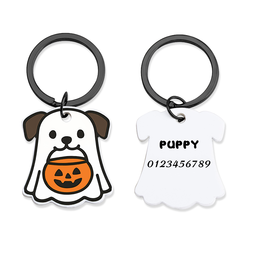 Ghost Dog Tag - 3D Printed Pet Tag, Custom, Sustainable, Customised, Gift, Keyring, Cute, Halloween, Spooky - MyFaceSocksAU