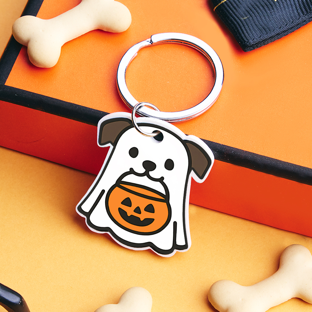 Ghost Dog Tag - 3D Printed Pet Tag, Custom, Sustainable, Customised, Gift, Keyring, Cute, Halloween, Spooky - MyFaceSocksAU
