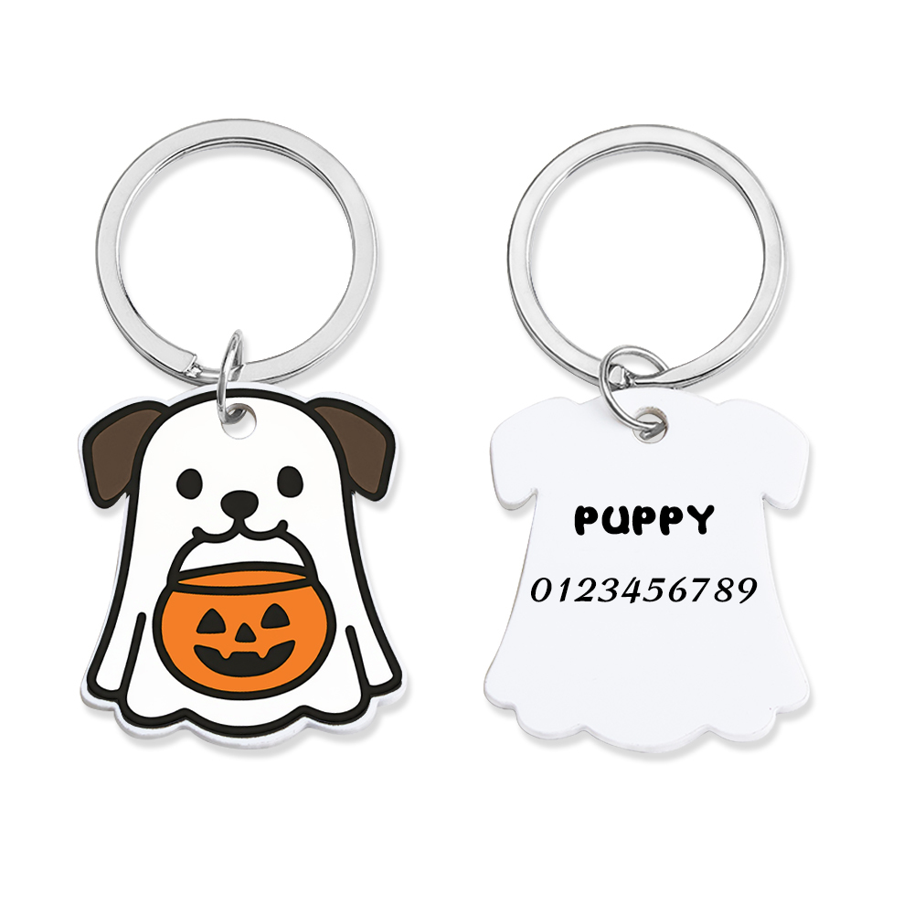 Ghost Dog Tag - 3D Printed Pet Tag, Custom, Sustainable, Customised, Gift, Keyring, Cute, Halloween, Spooky - MyFaceSocksAU