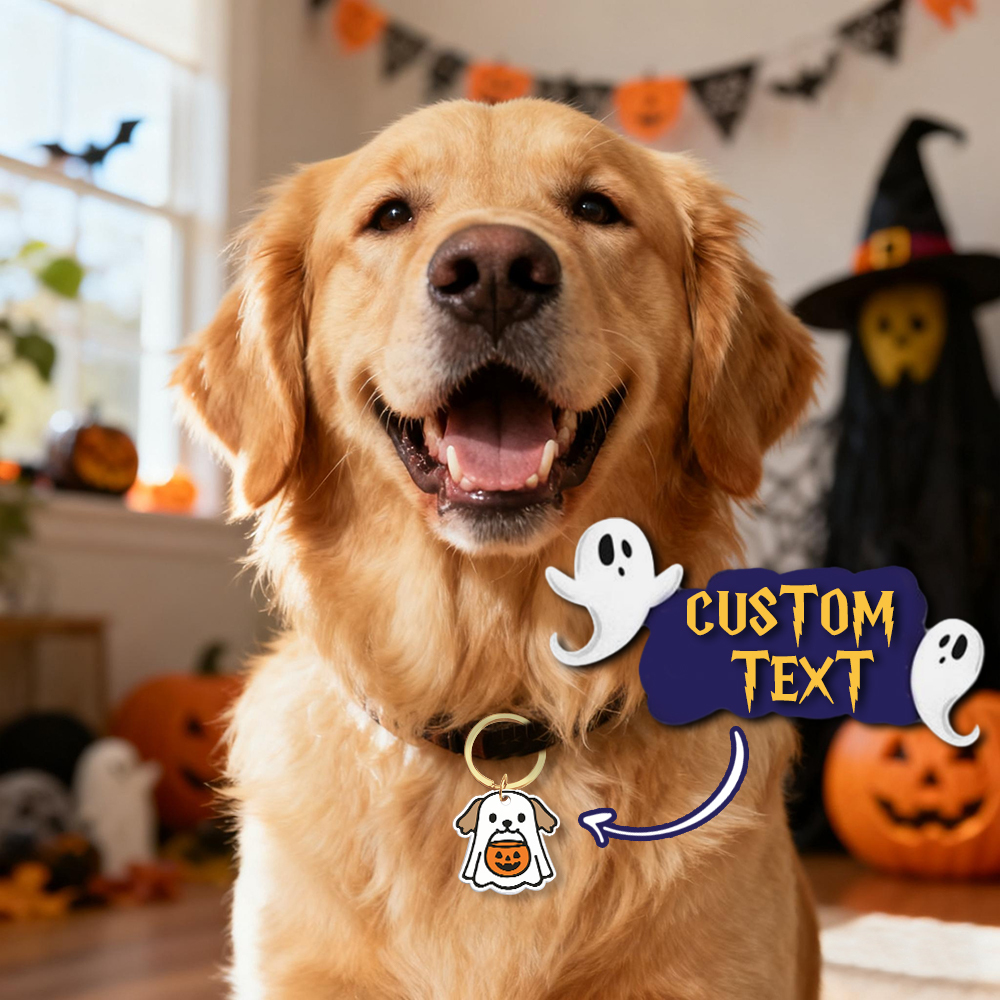 Ghost Dog Tag - 3D Printed Pet Tag, Custom, Sustainable, Customised, Gift, Keyring, Cute, Halloween, Spooky - MyFaceSocksAU