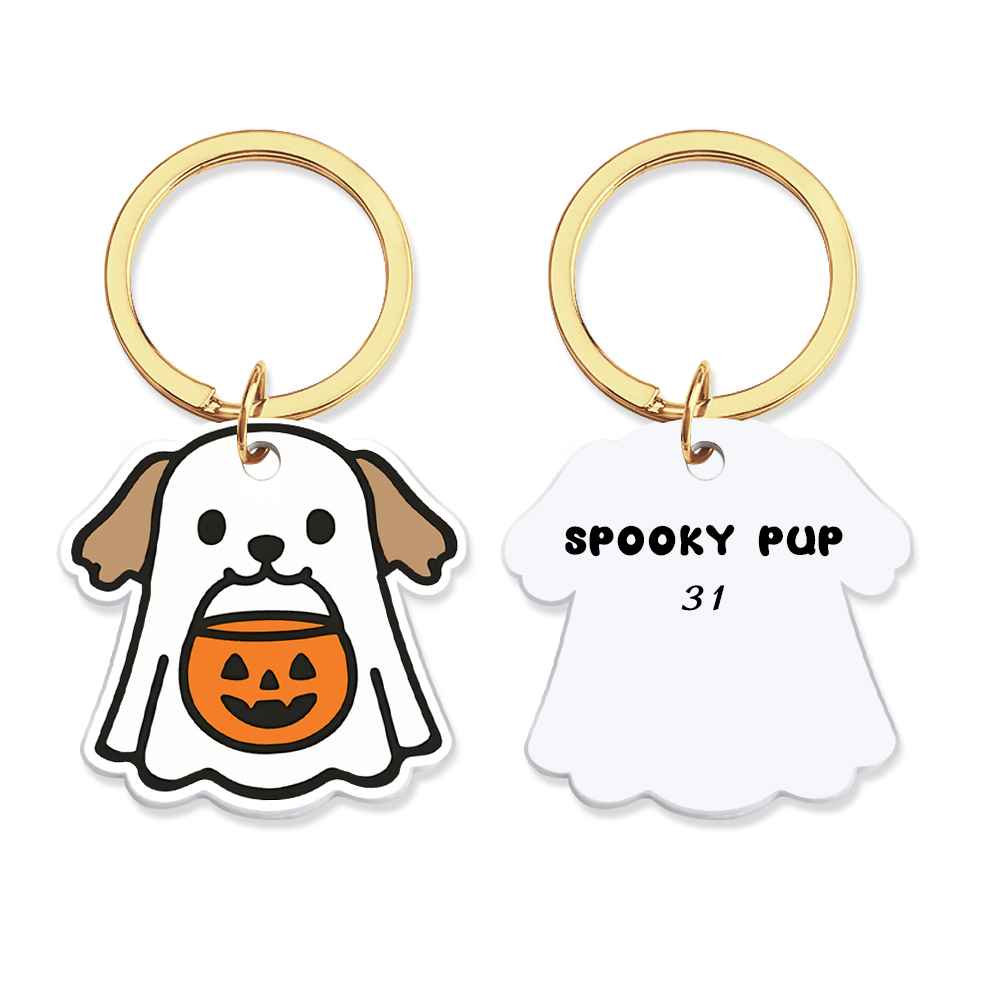 Ghost Dog Tag - 3D Printed Pet Tag, Custom, Sustainable, Customised, Gift, Keyring, Cute, Halloween, Spooky - MyFaceSocksAU