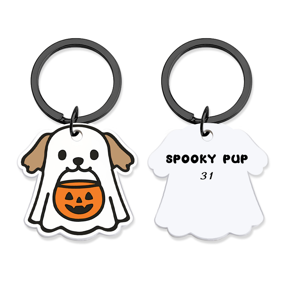 Ghost Dog Tag - 3D Printed Pet Tag, Custom, Sustainable, Customised, Gift, Keyring, Cute, Halloween, Spooky - MyFaceSocksAU