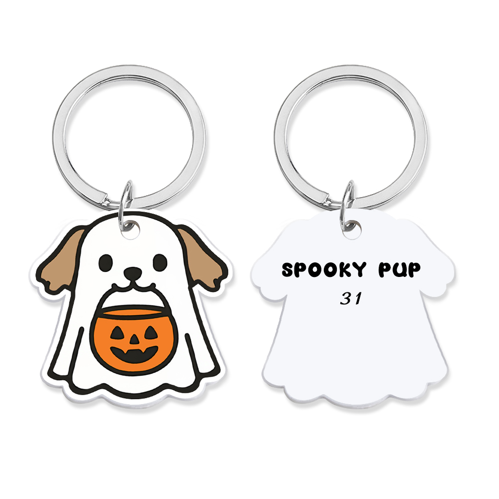 Ghost Dog Tag - 3D Printed Pet Tag, Custom, Sustainable, Customised, Gift, Keyring, Cute, Halloween, Spooky - MyFaceSocksAU