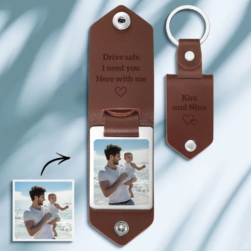 Drive Safe Keychain to My Bro Custom Leather Photo Text Keychain with Engraved Text