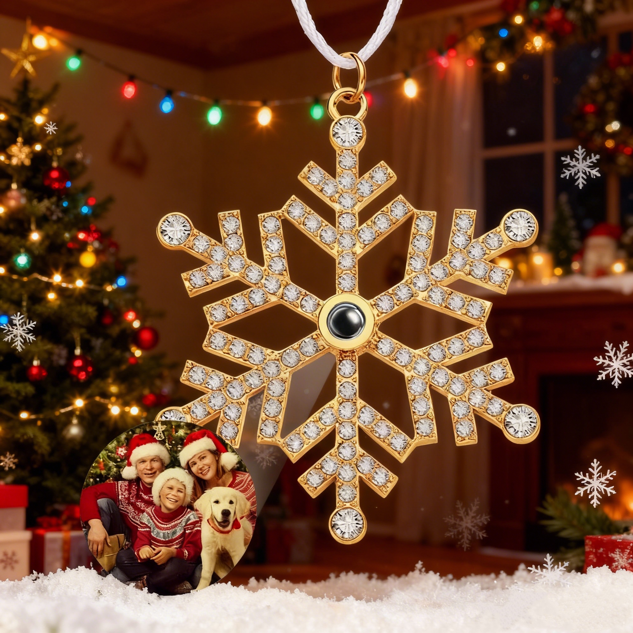 Personalised Projection Ornament Custom Photo Snowflake Rose Gold Christmas Ornament Gifts